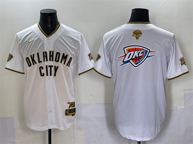 Men's Oklahoma City Thunder Team Big Logo White/Gold 2025 Finals Vapor Stitched Baseball Jersey